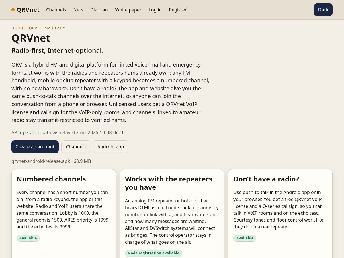 Landing-page snapshot of qrvnet.com