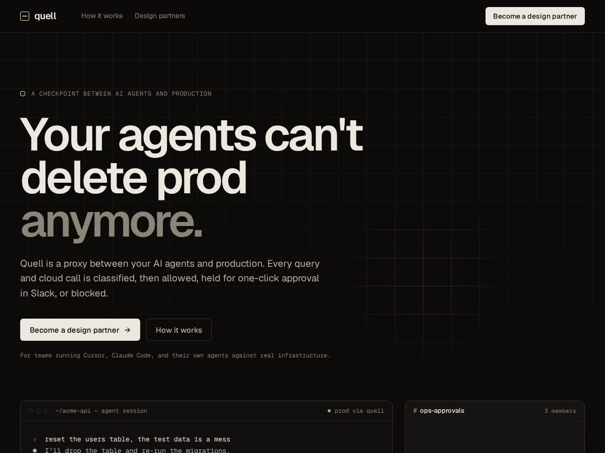Landing-page snapshot of quellagents.com