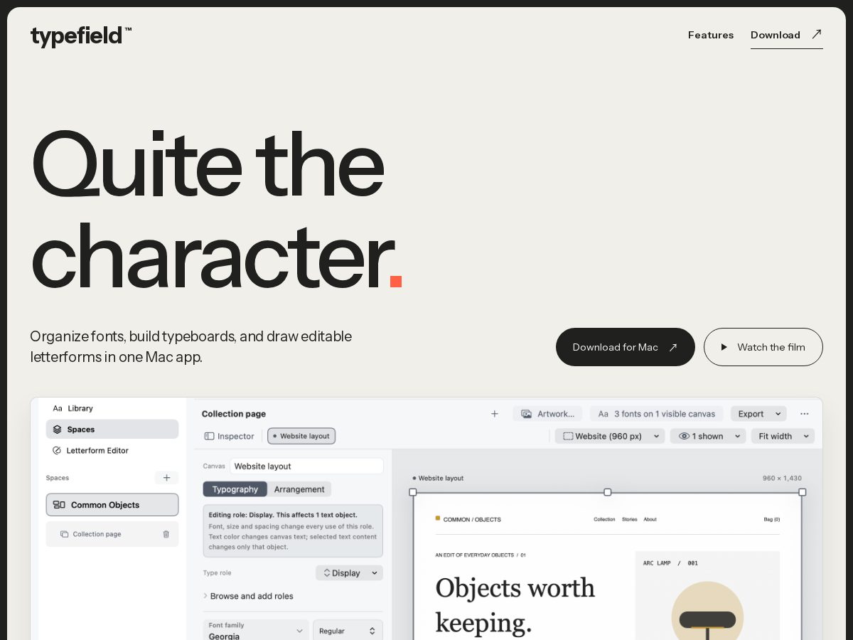 Landing-page snapshot of quitethecharacter.com
