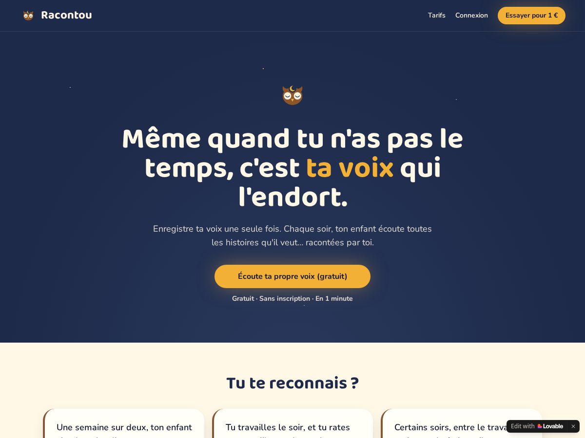 Landing-page snapshot of racontou.com