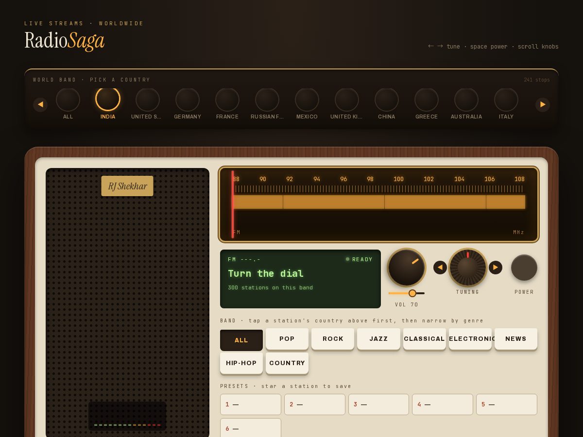 Landing-page snapshot of radiosaga.com