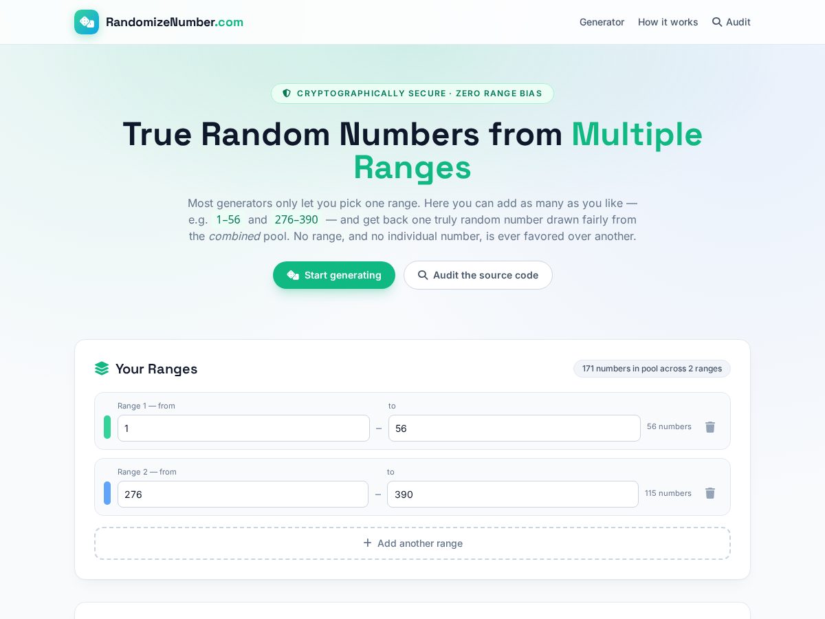 Landing-page snapshot of randomizenumber.com