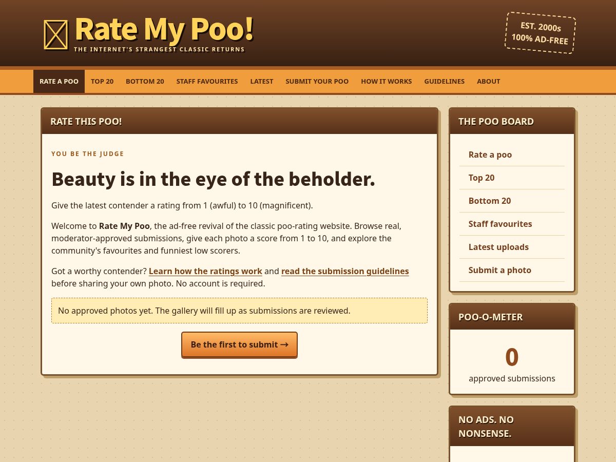 Landing-page snapshot of rate-my-poo.com