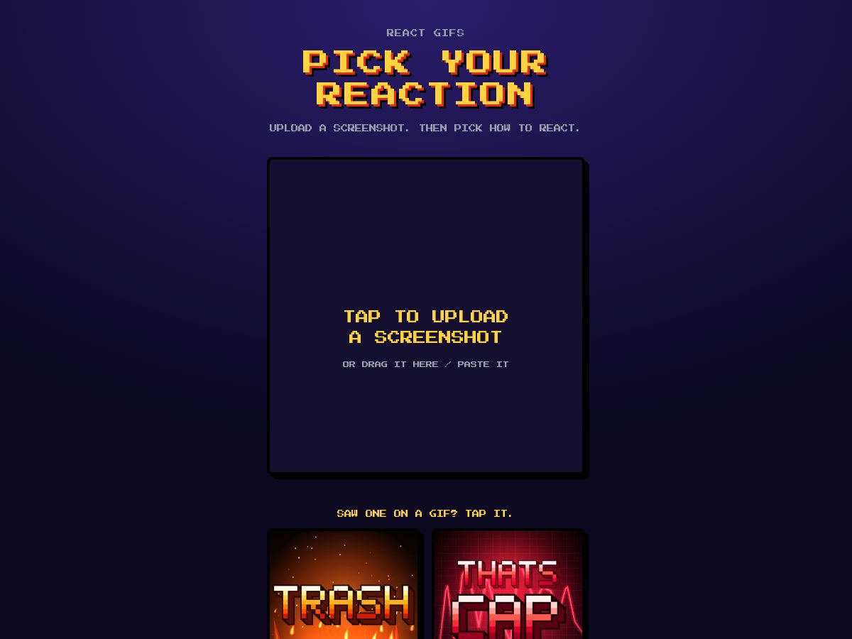 Landing-page snapshot of reactgifs.app