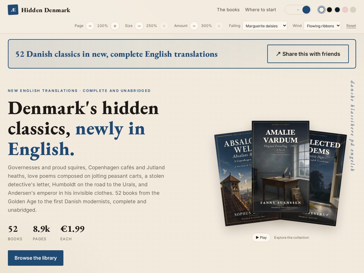 Landing-page snapshot of readhiddendenmark.com