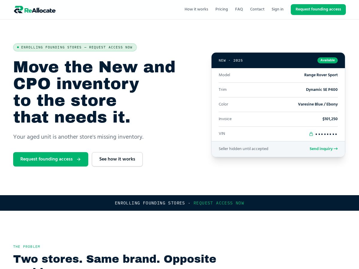Landing-page snapshot of reallocatecars.com