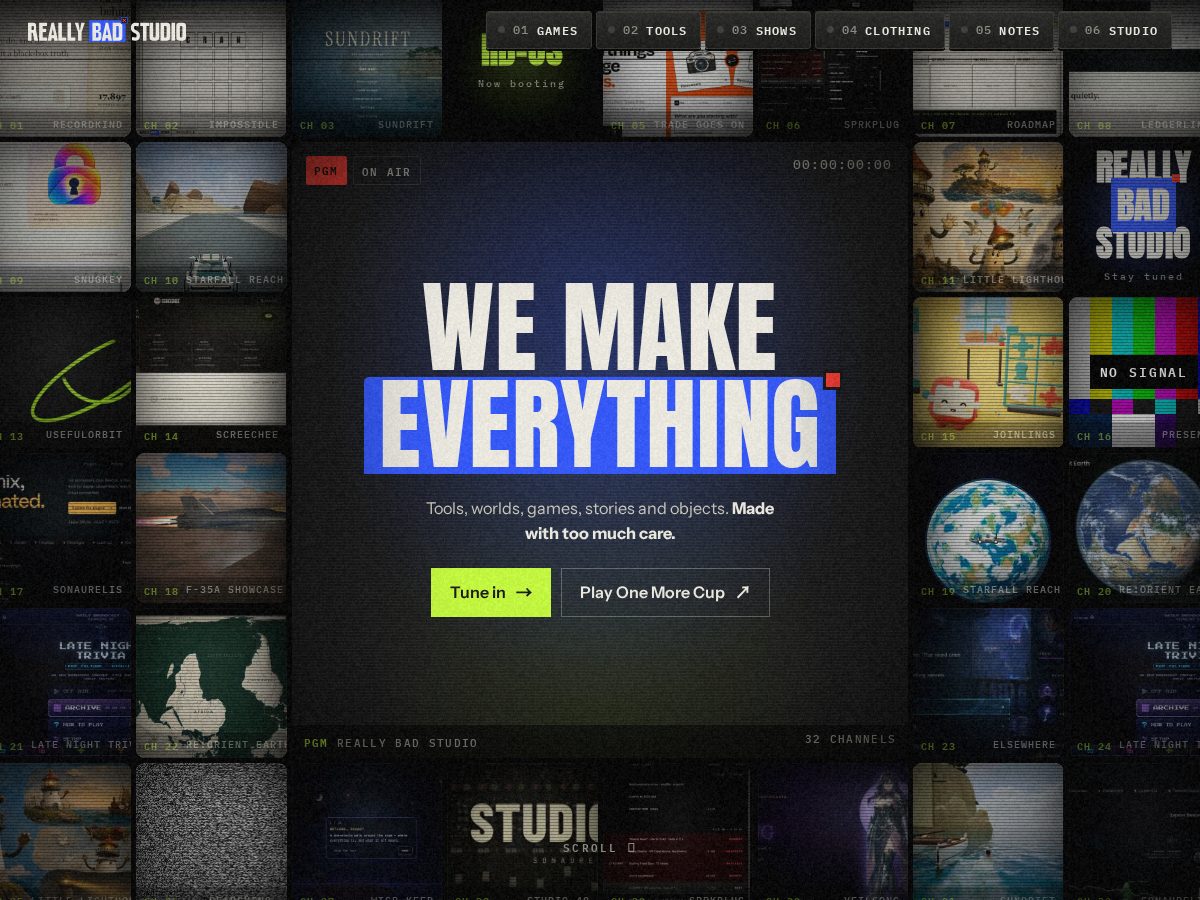 Landing-page snapshot of reallybadstudios.com