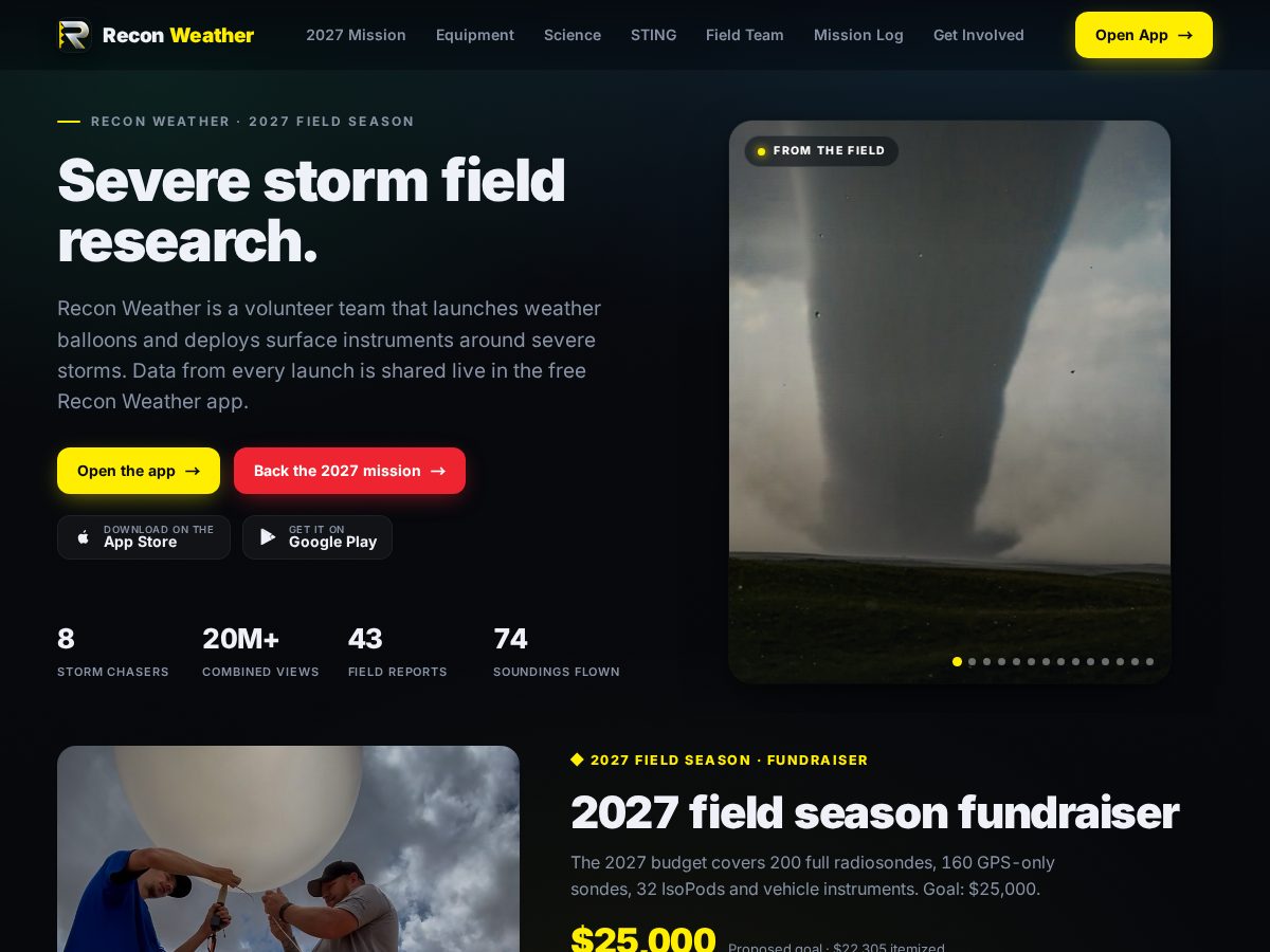 Landing-page snapshot of reconweather.org