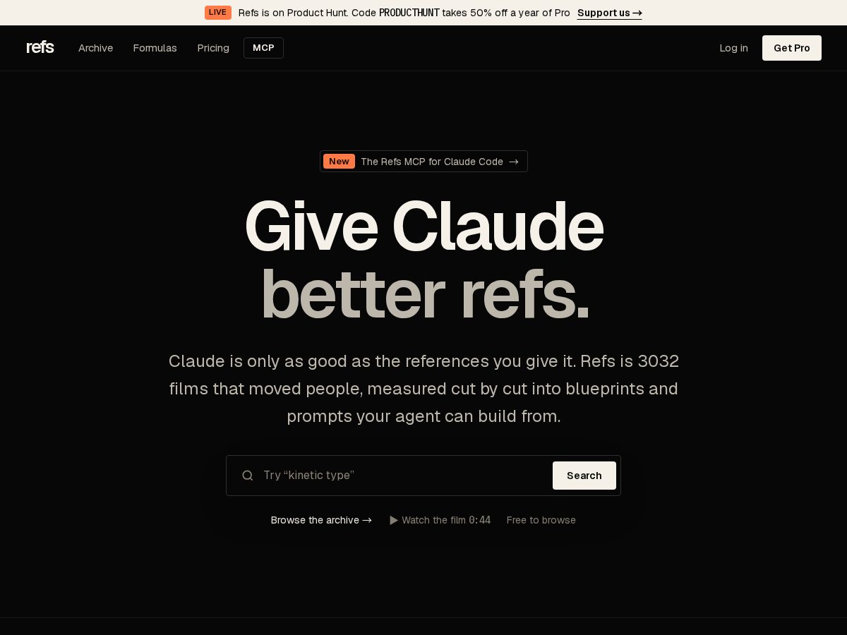 Landing-page snapshot of refs.video