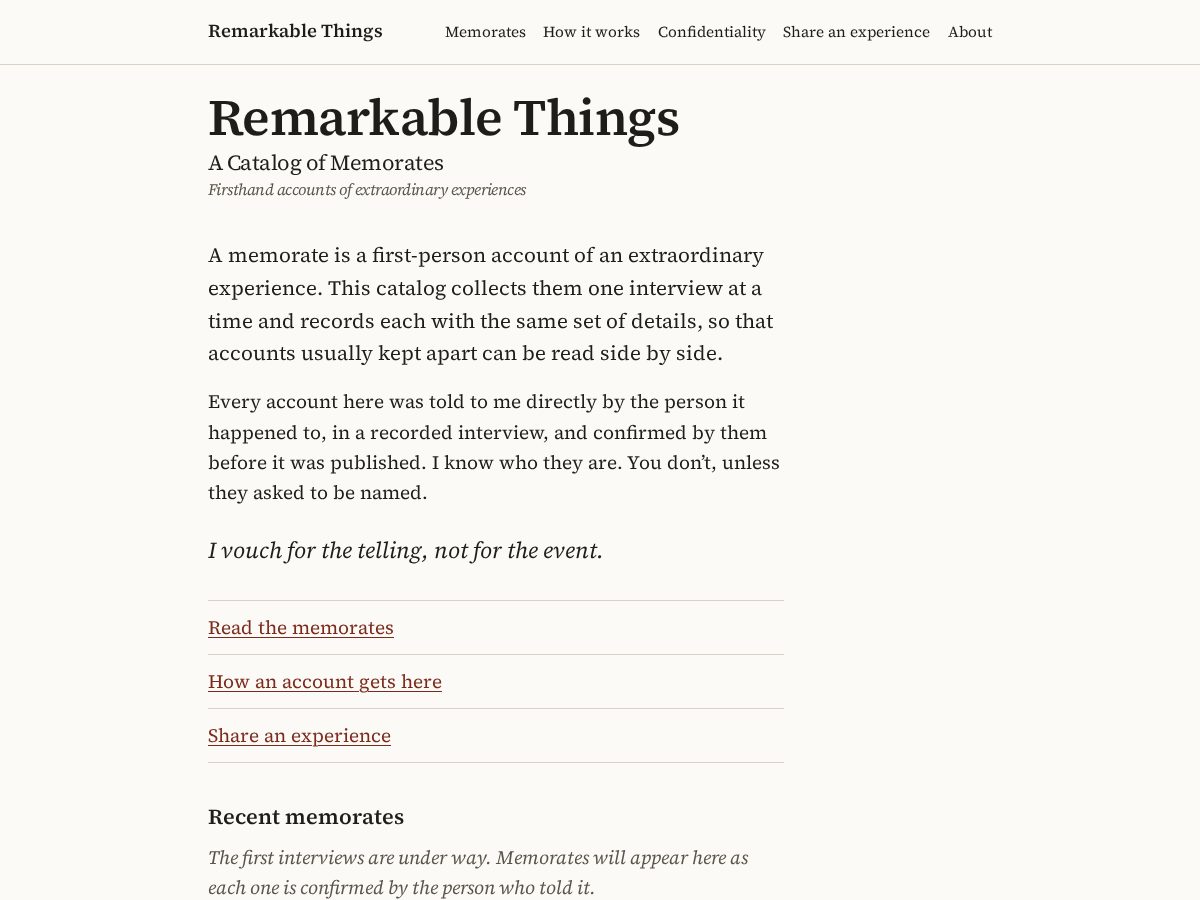 Landing-page snapshot of remarkablethings.org
