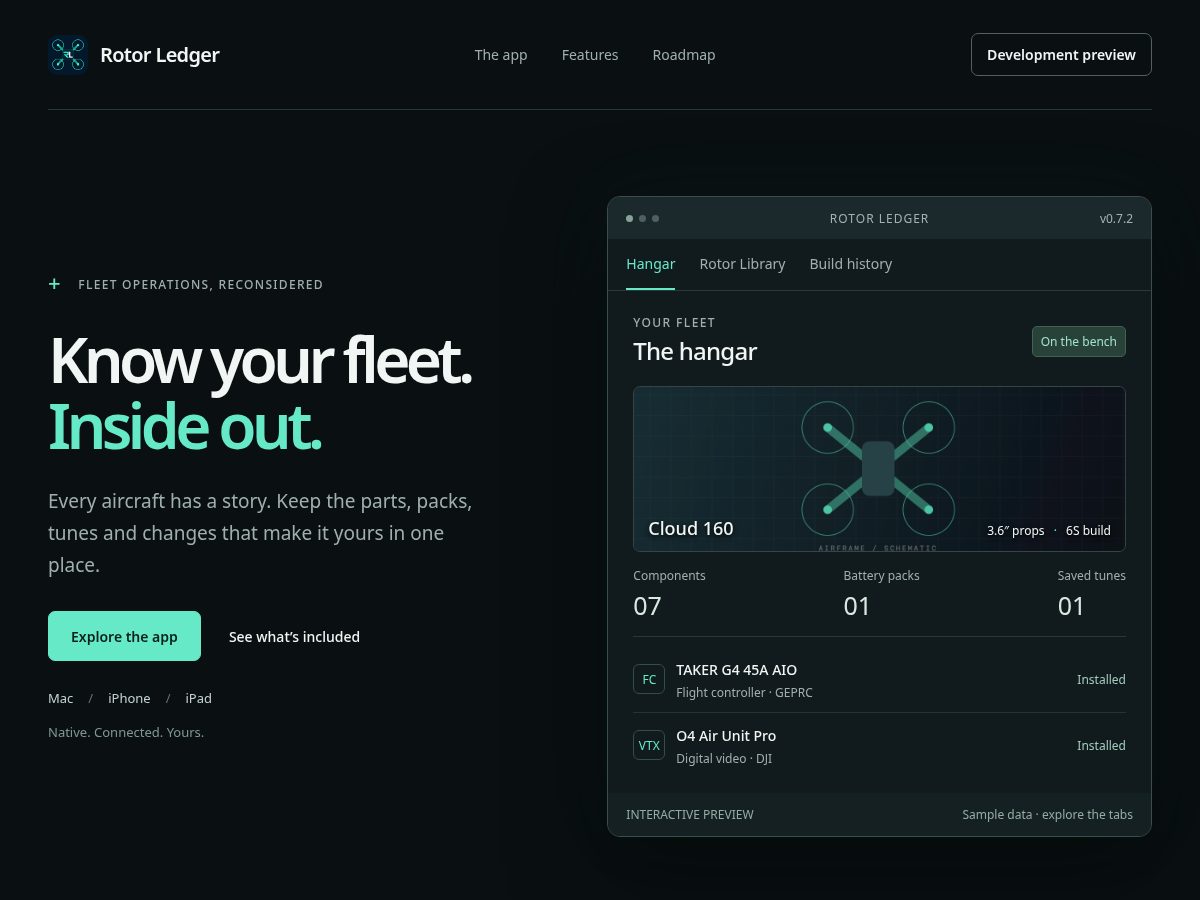 Landing-page snapshot of rotorledger.com