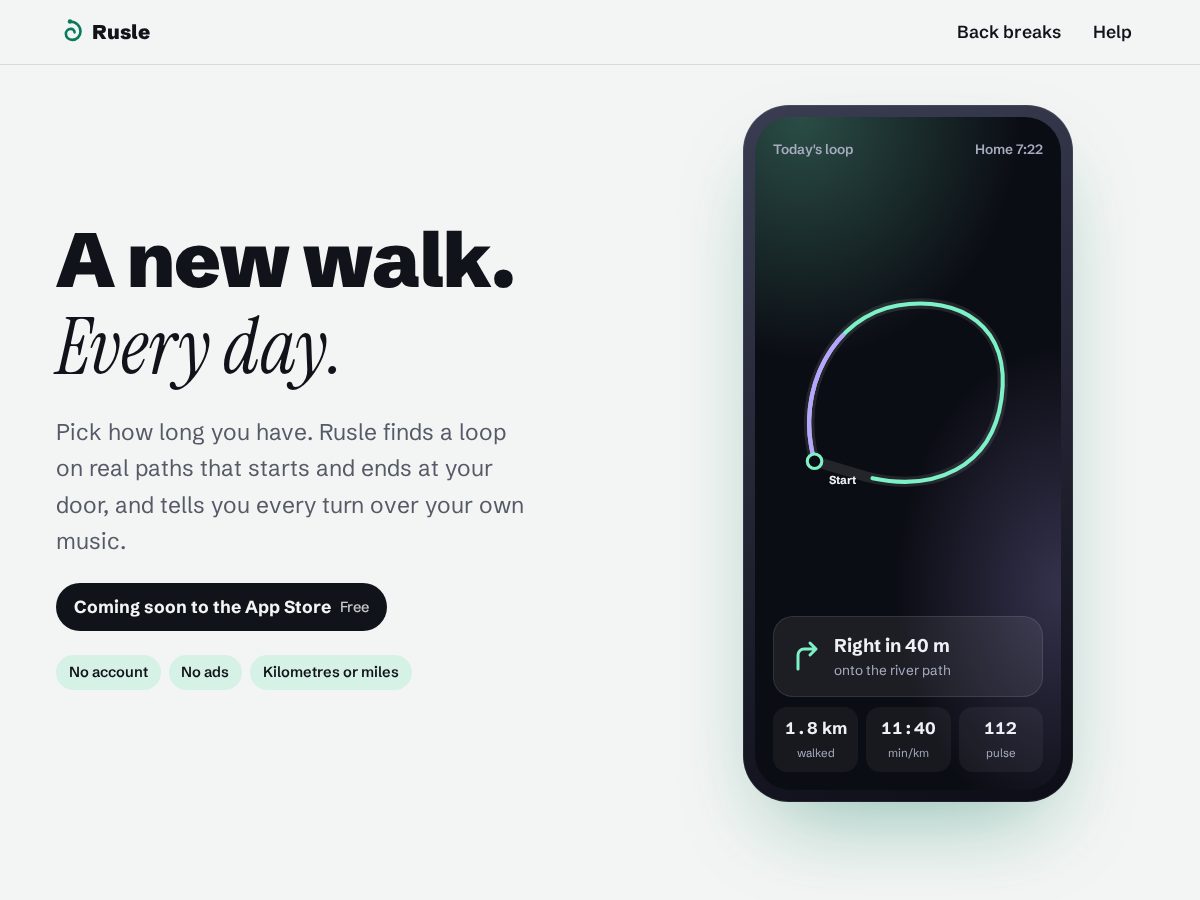 Landing-page snapshot of rusle.app