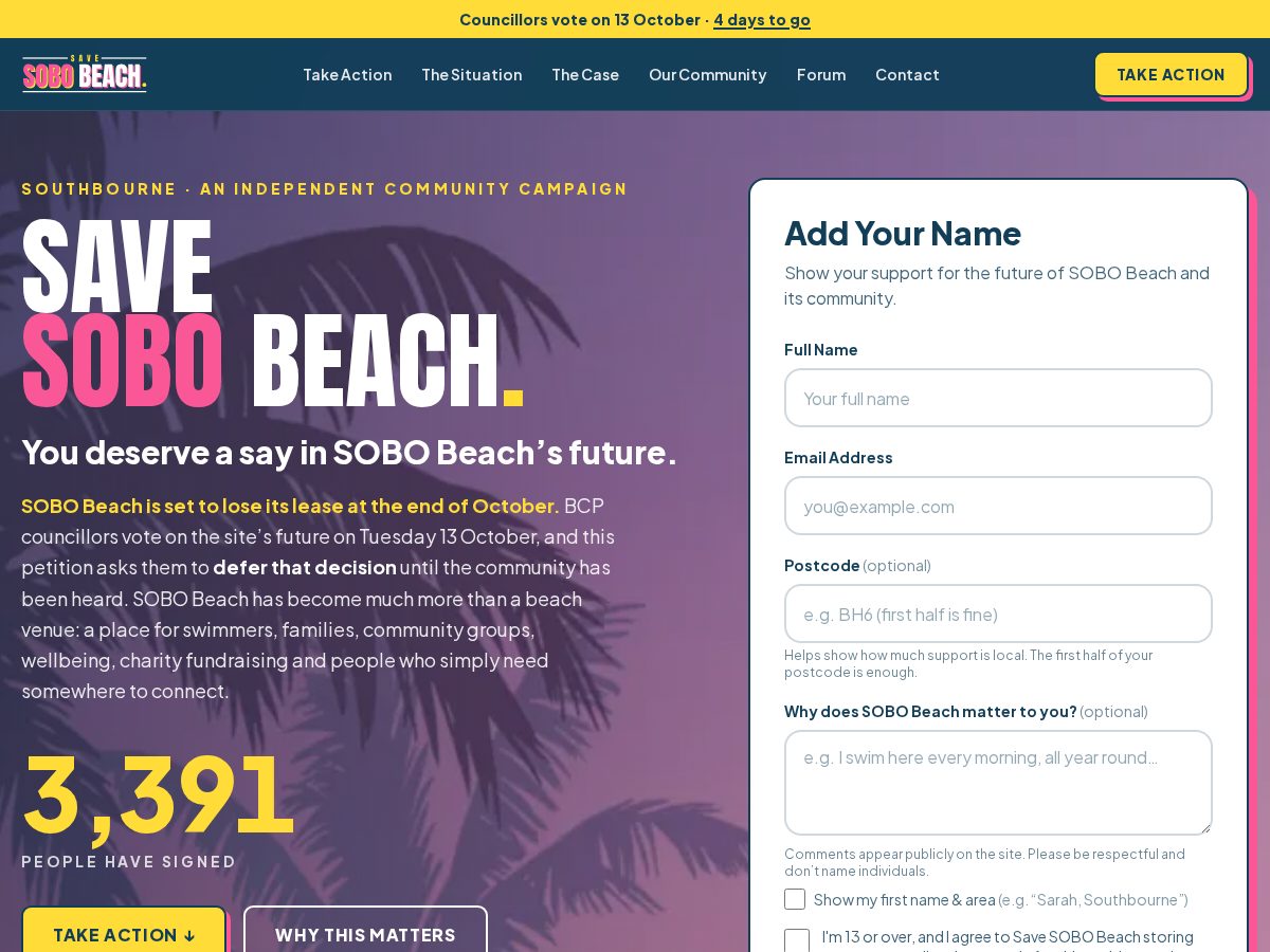 Landing-page snapshot of savesobo.com
