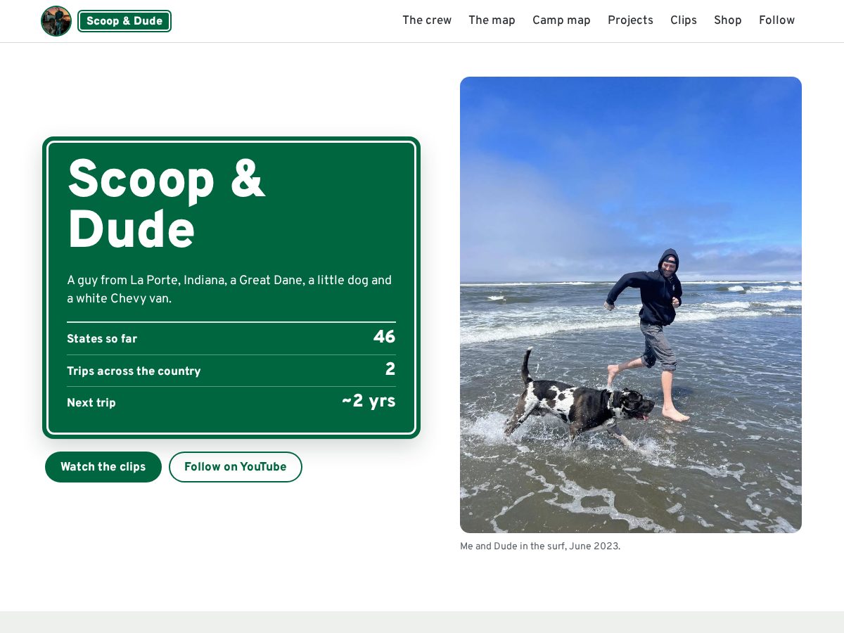 Landing-page snapshot of scoopanddude.com