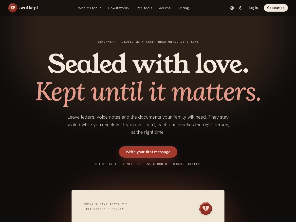Landing-page snapshot of sealkept.com