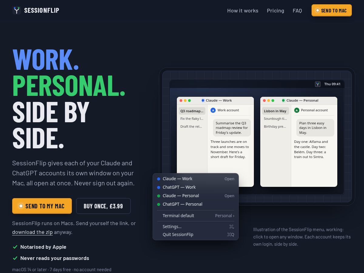 Landing-page snapshot of sessionflip.com