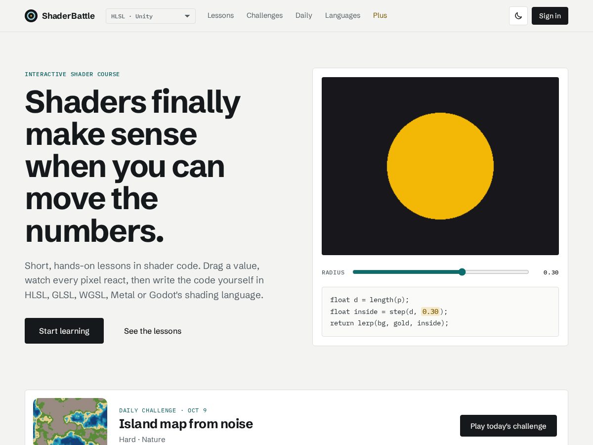 Landing-page snapshot of shaderbattle.com
