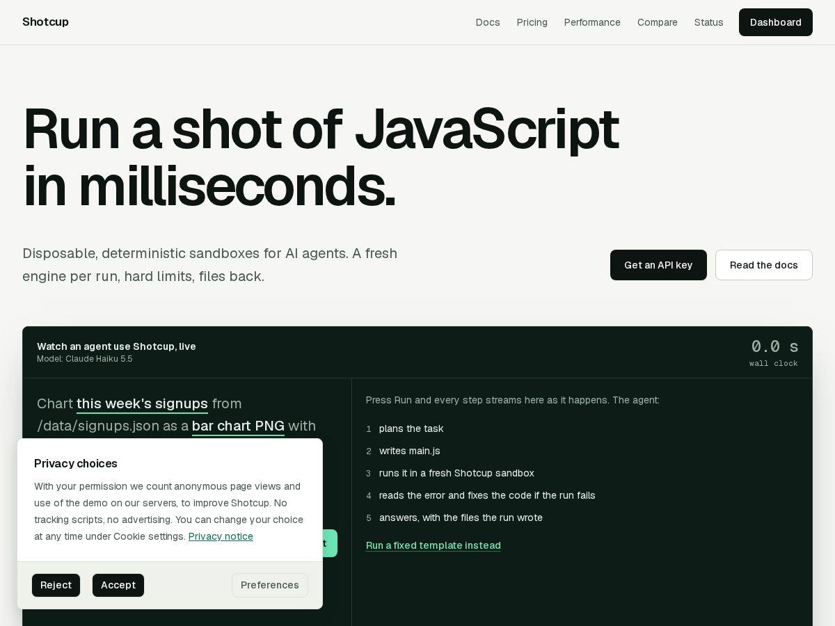 Landing-page snapshot of shotcup.dev