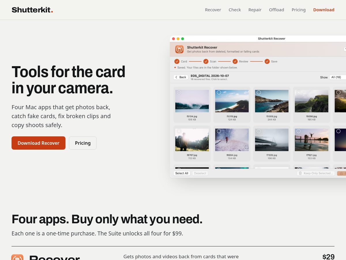Landing-page snapshot of shutterkit.app