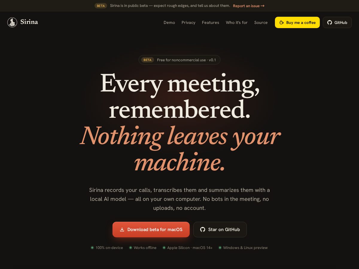 Landing-page snapshot of sirina.app