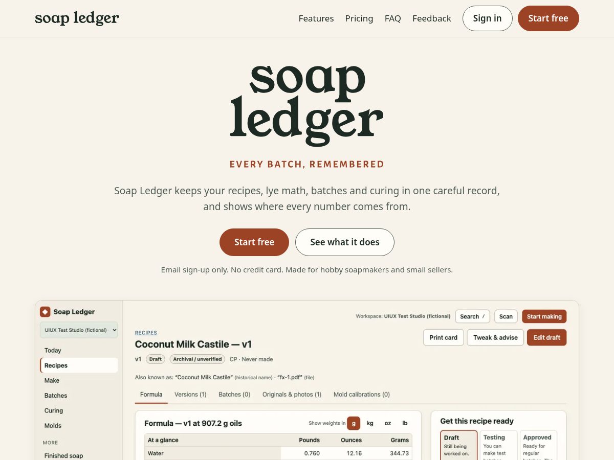 Landing-page snapshot of soapledger.com