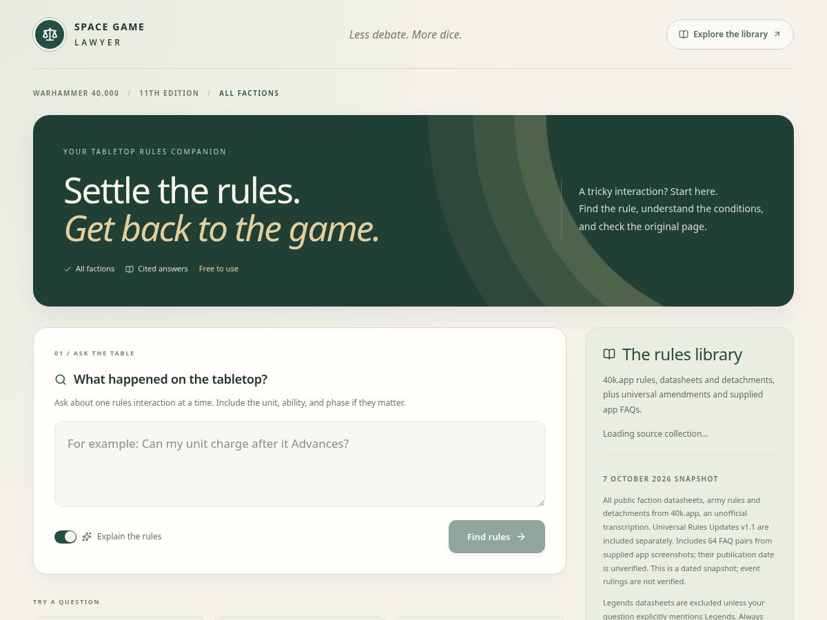 Landing-page snapshot of spacegamelawyer.com
