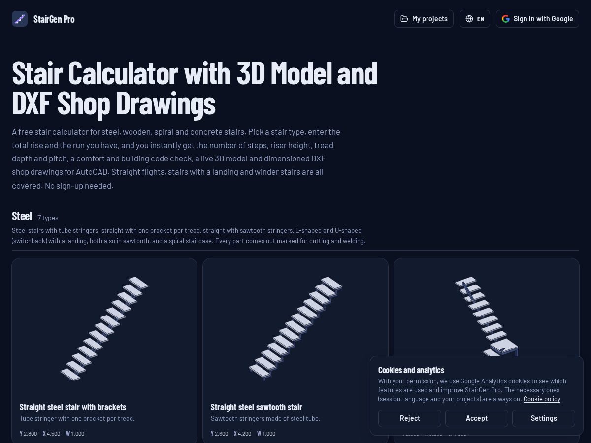 Landing-page snapshot of stairgen.pro