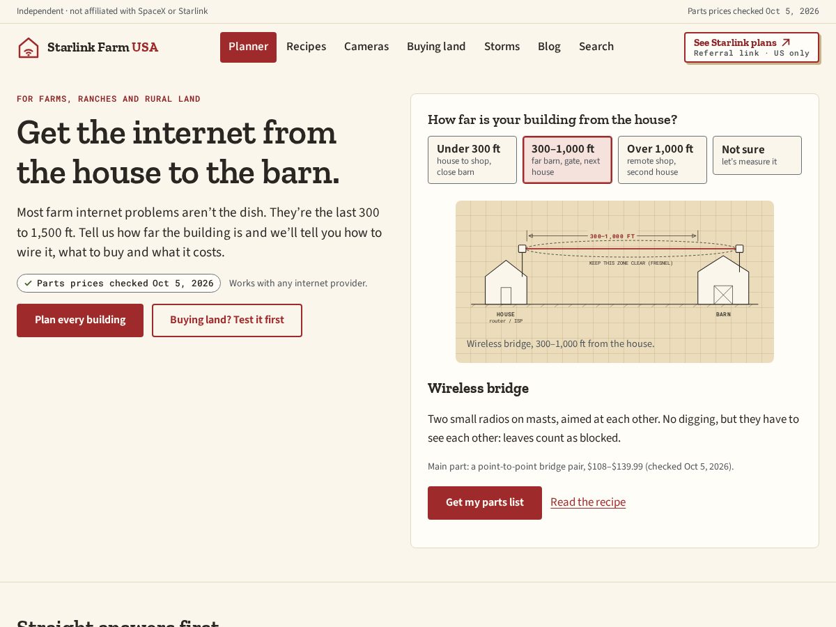 Landing-page snapshot of starlinkfarm.com