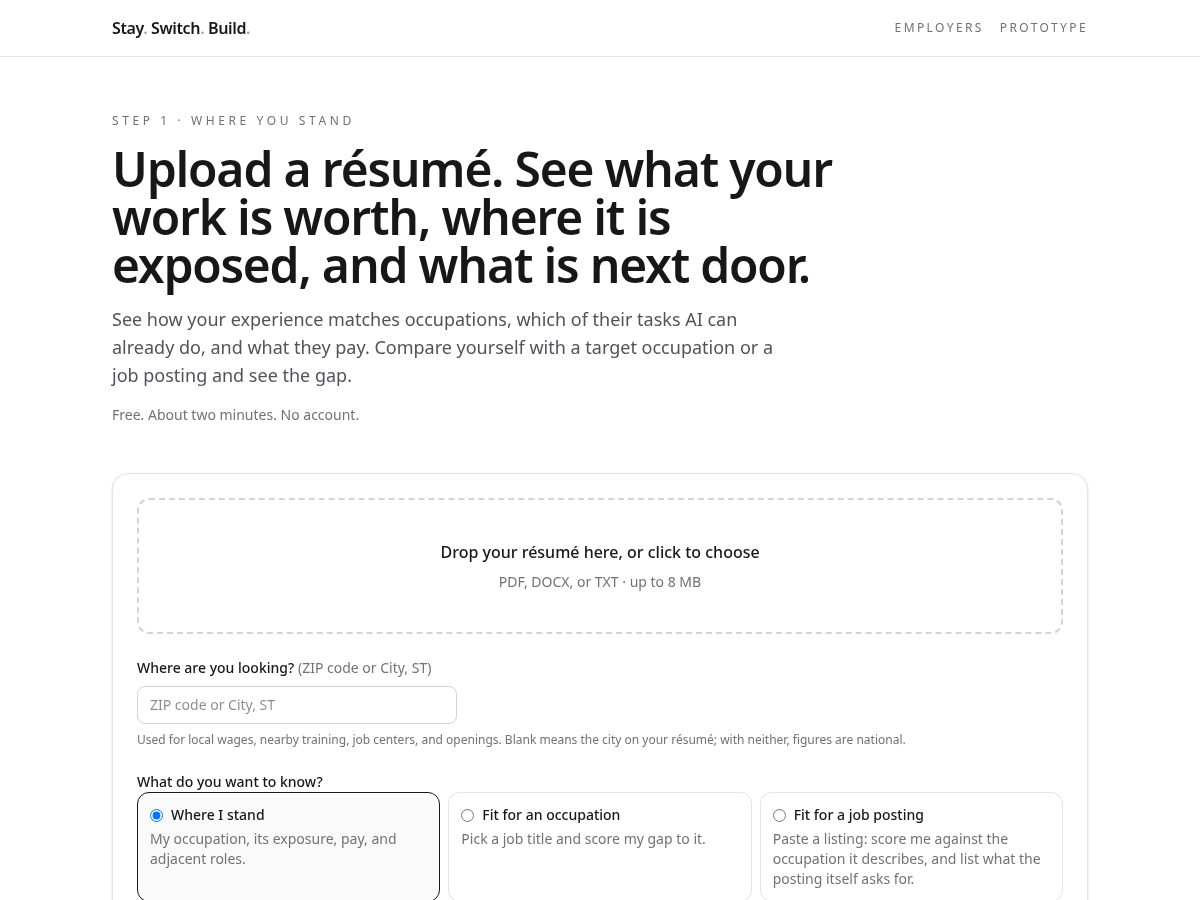 Landing-page snapshot of stayswitchbuild.com