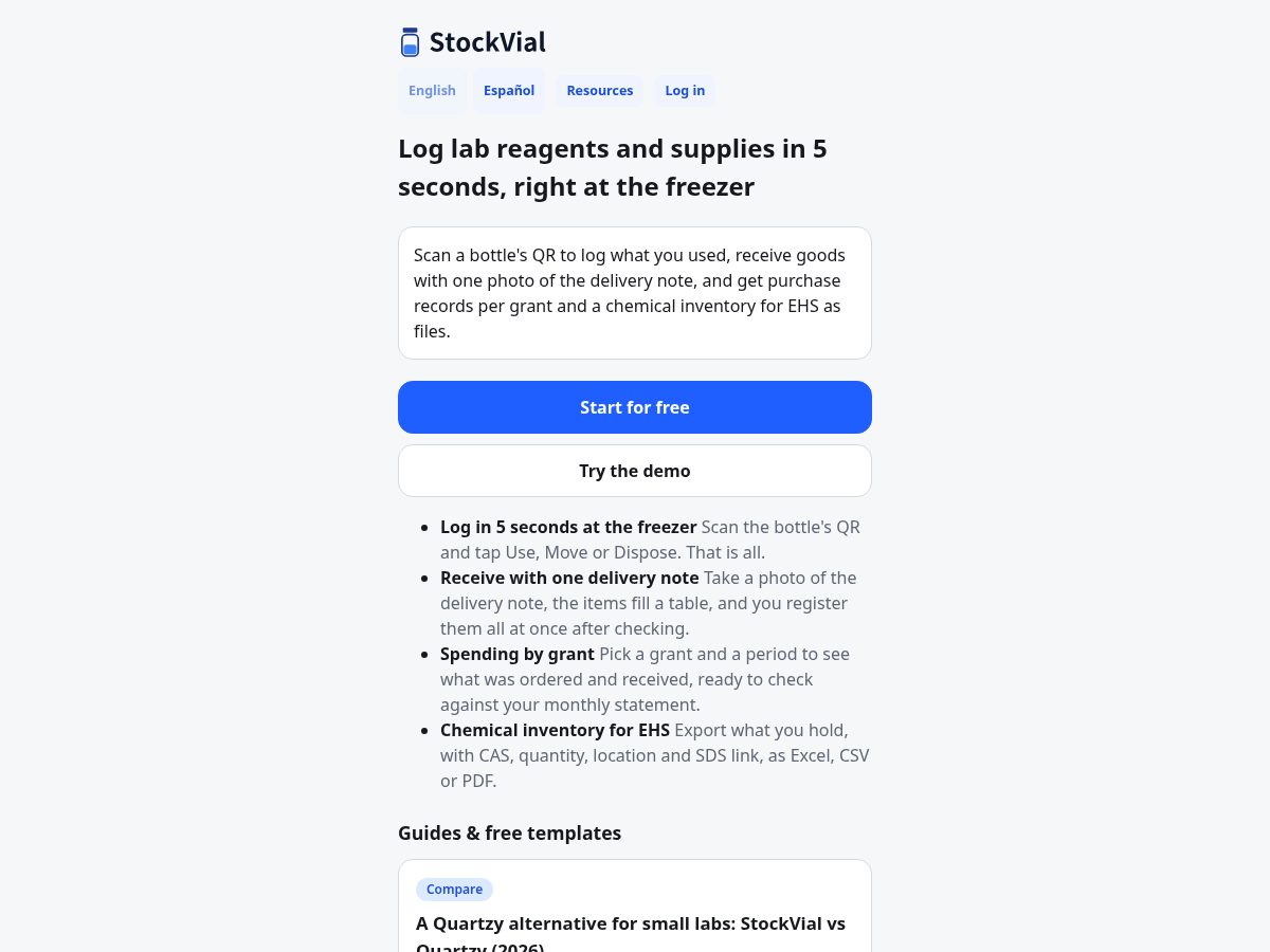 Landing-page snapshot of stockvial.com