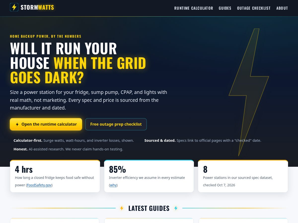 Landing-page snapshot of stormwatts.com