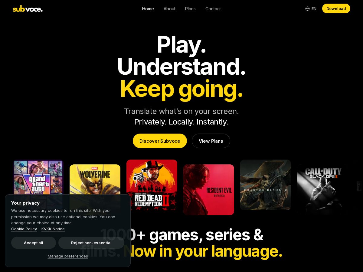 Landing-page snapshot of subvoce.app