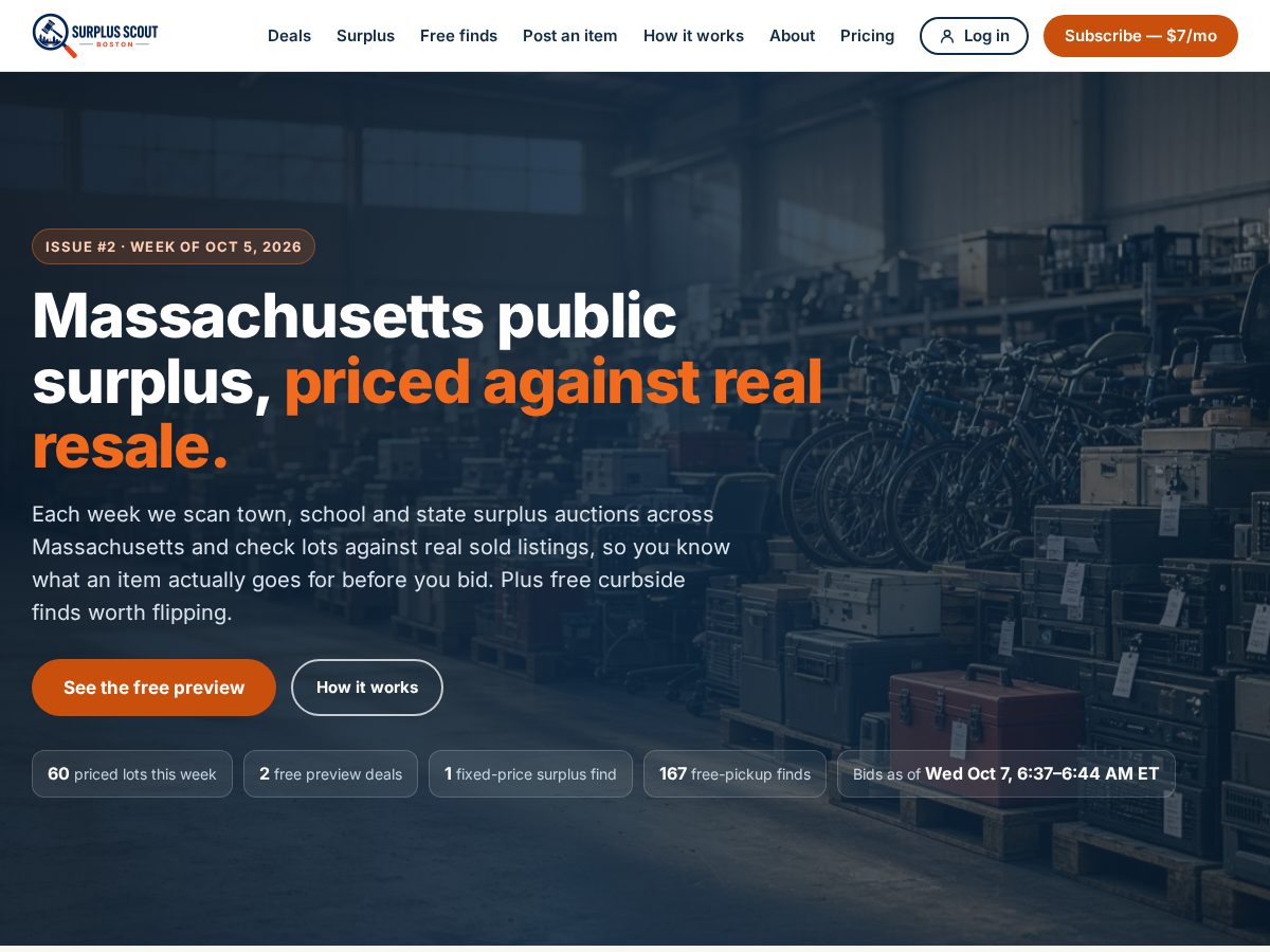 Landing-page snapshot of surplusscout.world
