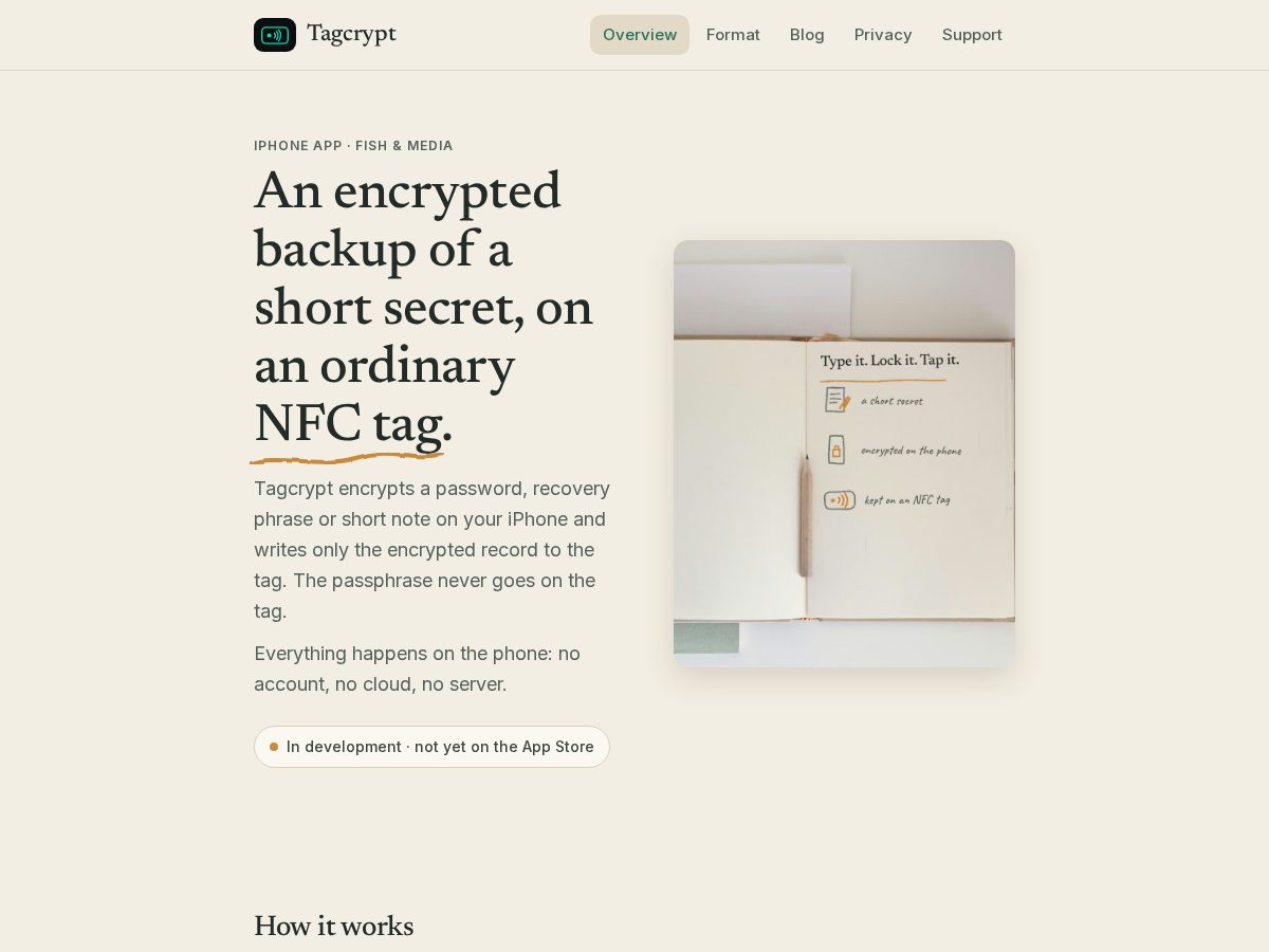 Landing-page snapshot of tagcrypt.com