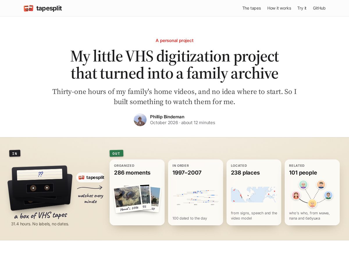 Landing-page snapshot of tapesplit.org