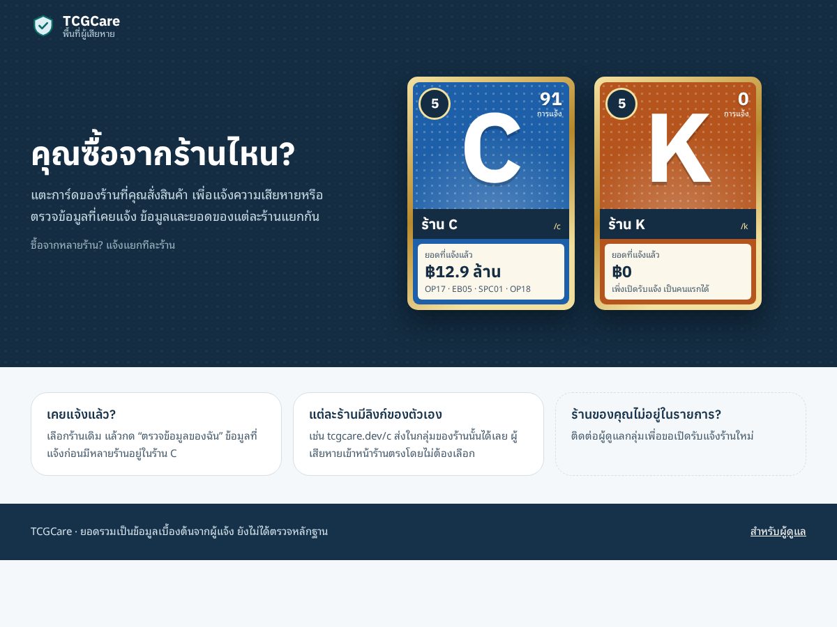 Landing-page snapshot of tcgcare.dev