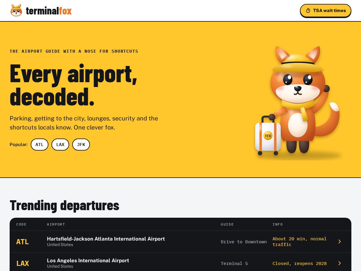 Landing-page snapshot of terminalfox.com