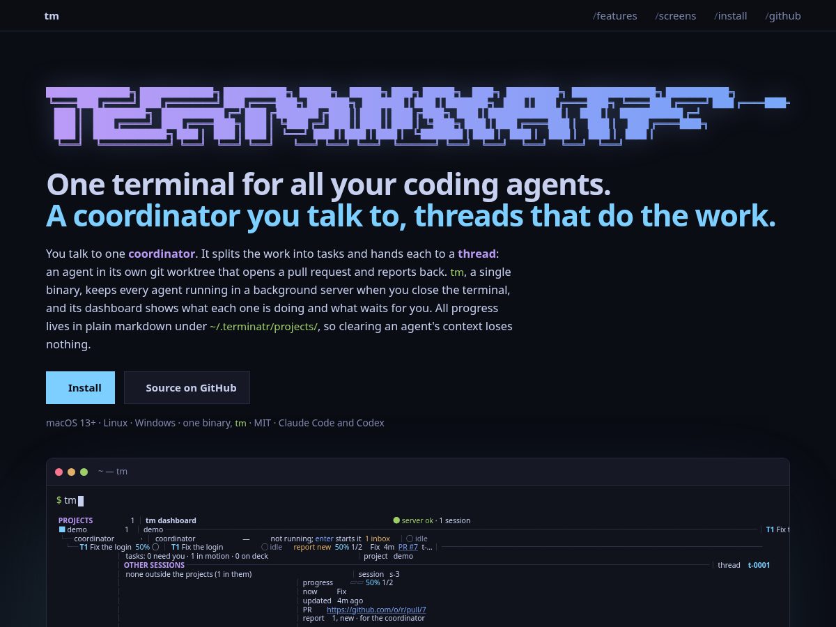 Landing-page snapshot of terminatr.dev