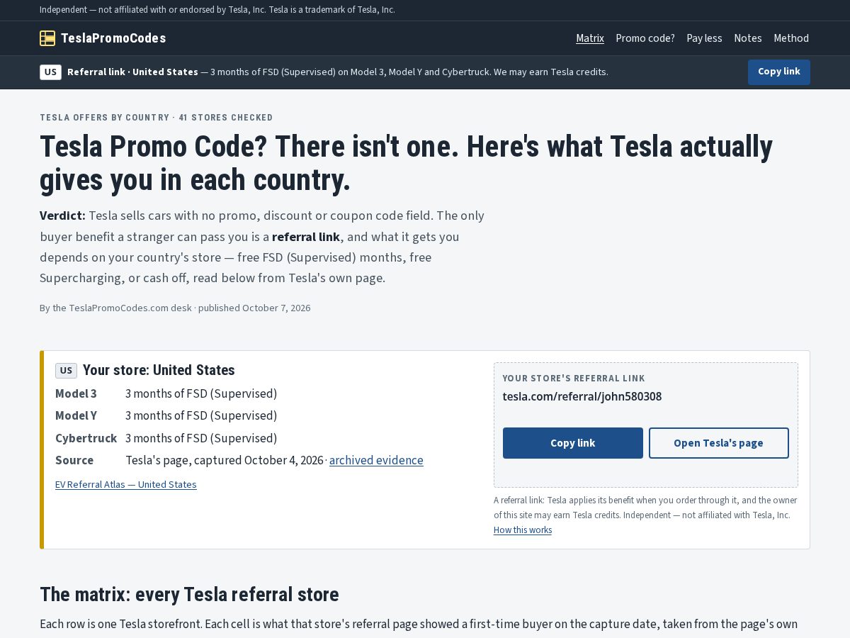 Landing-page snapshot of teslapromocodes.com