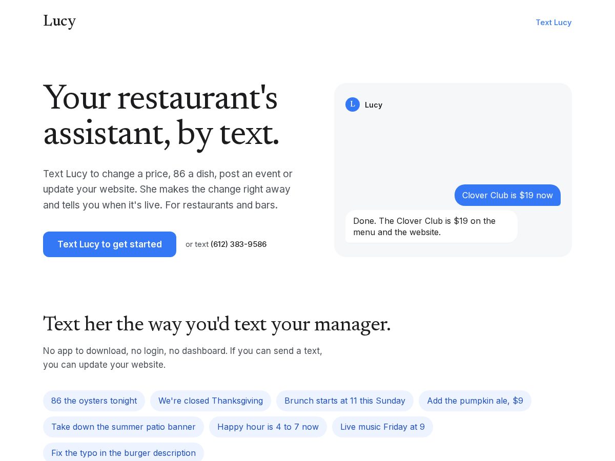 Landing-page snapshot of textlucy.com