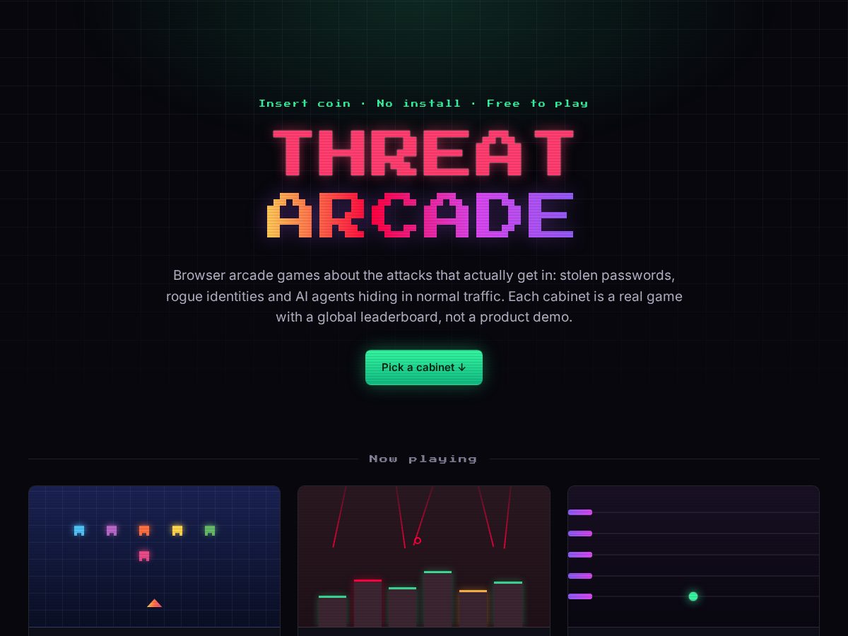 Landing-page snapshot of threatarcade.com