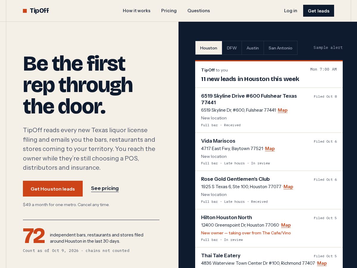Landing-page snapshot of tipoffalerts.com