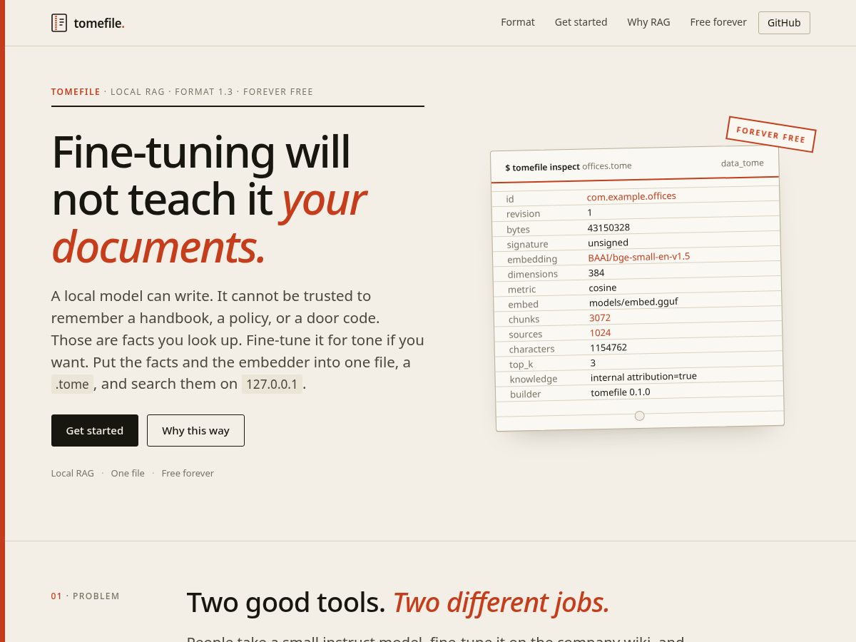 Landing-page snapshot of tomefile.com