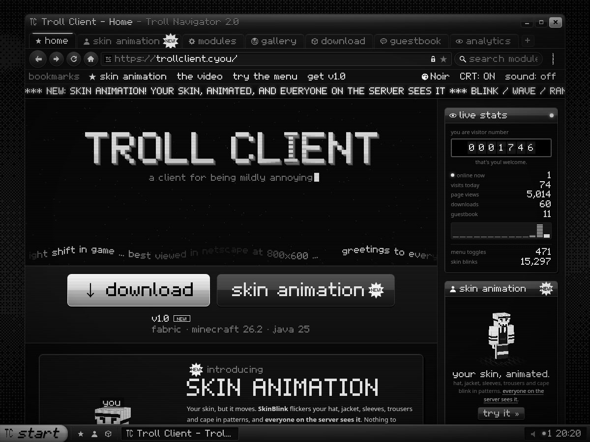 Landing-page snapshot of trollclient.cyou