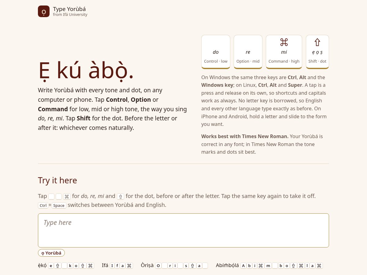 Landing-page snapshot of typeyoruba.com