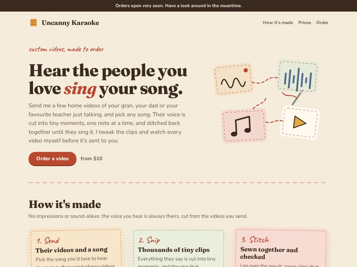 Landing-page snapshot of uncannykaraoke.com