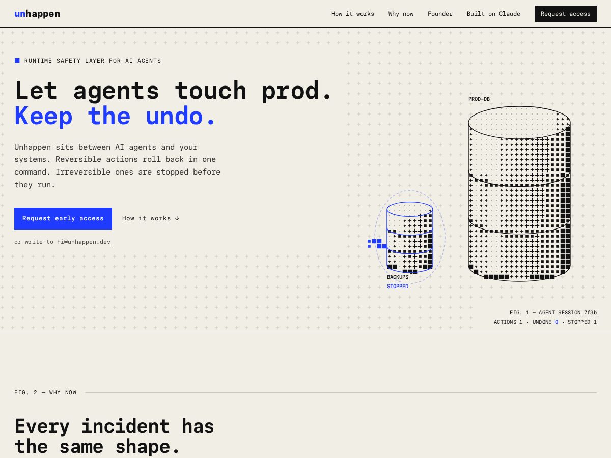 Landing-page snapshot of unhappen.dev
