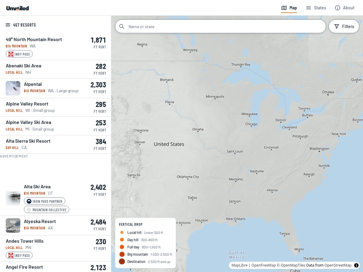 Landing-page snapshot of unvailed.ski