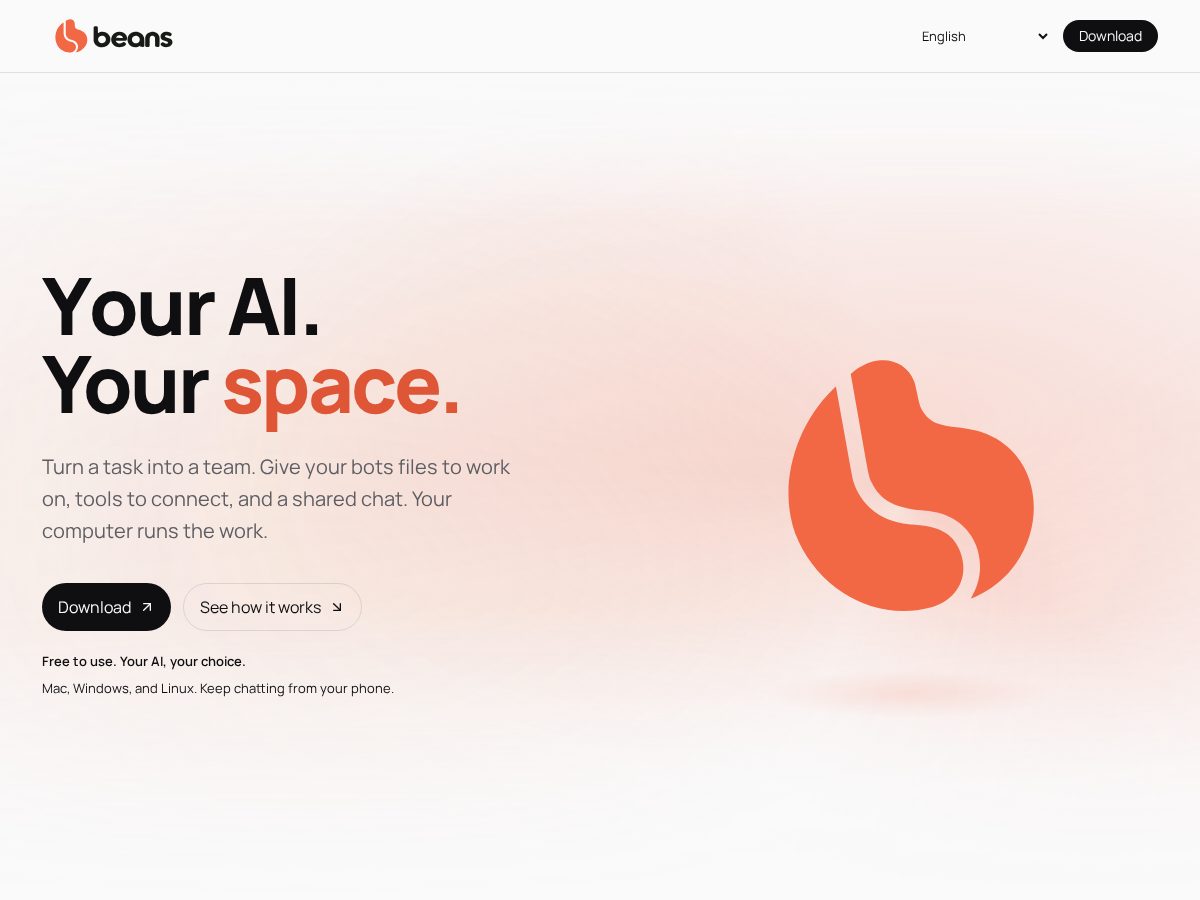 Landing-page snapshot of usebeans.app