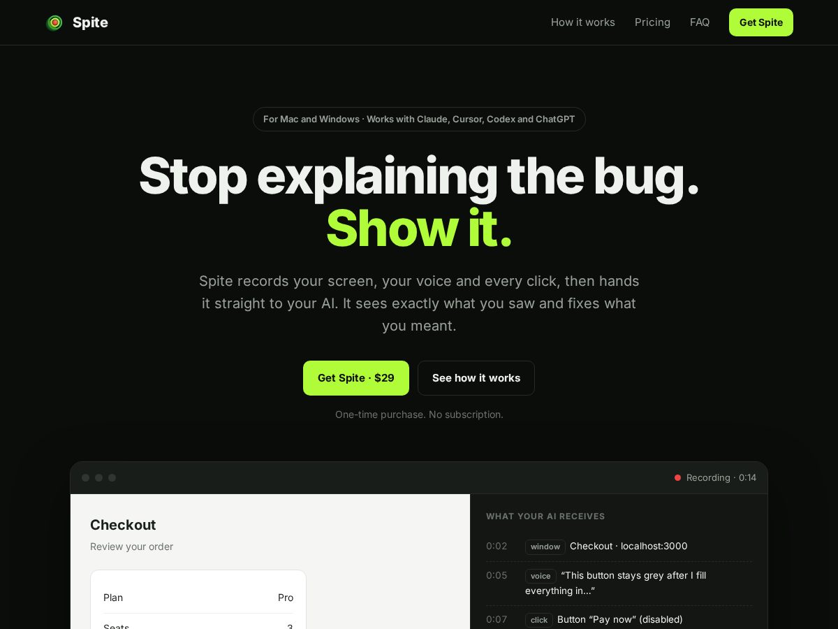 Landing-page snapshot of usespite.com